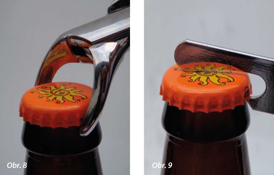 Ukázka výhod pákového efektu: odstranění víčka z lahve je snazší otvírákem než snažit se jej uchopit kleštěmi a víčko stáhnout